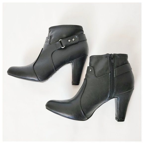 Nickels Ankle Booties Black Vegan Leather High Heel Round Toe Moto Style Boots - Picture 9 of 16